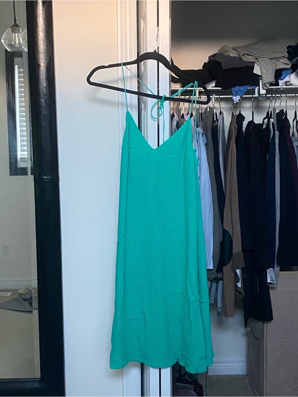 Aritzia Teal Backless Slip Dress with Spaghetti Straps